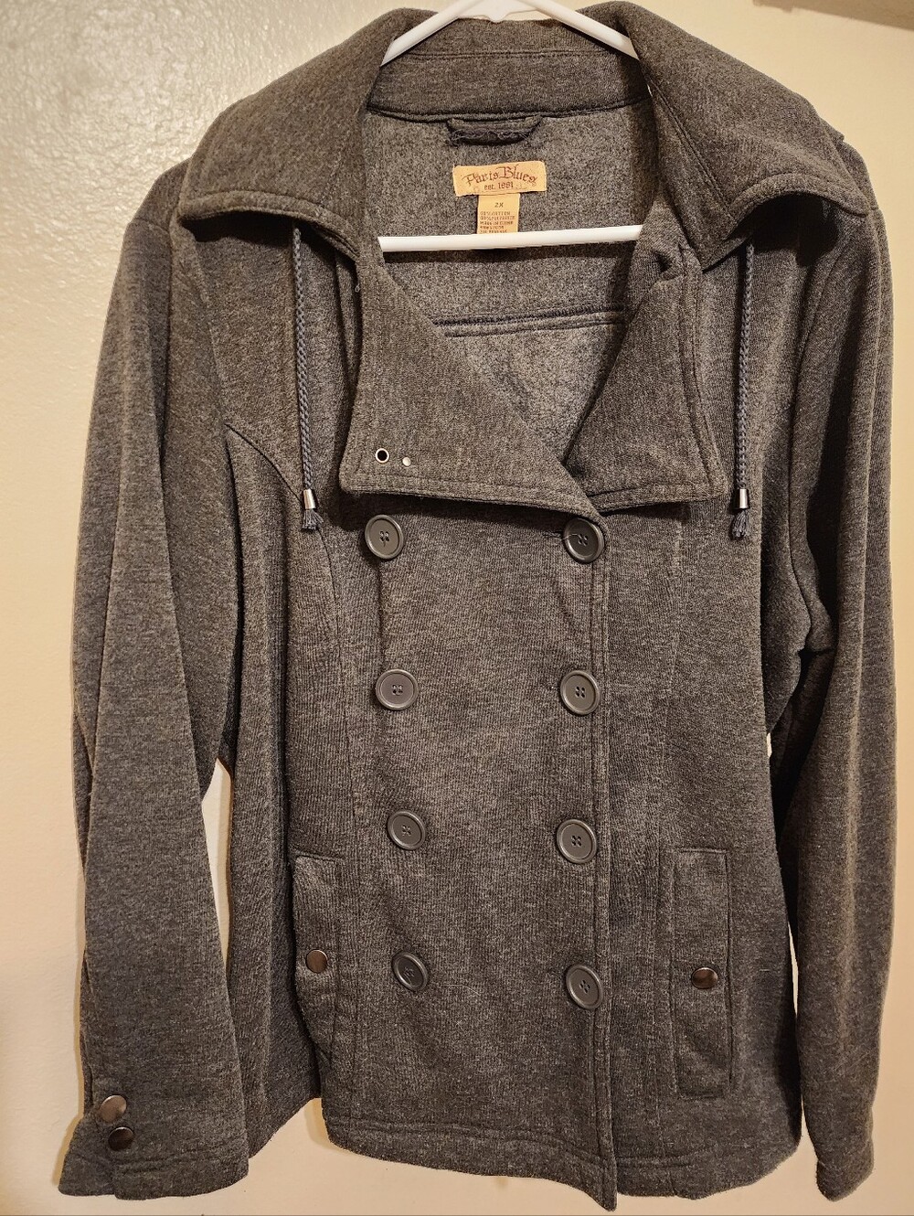 Paris Blues Charcoal Grey Double-Breasted Women's Hooded Pea Coat